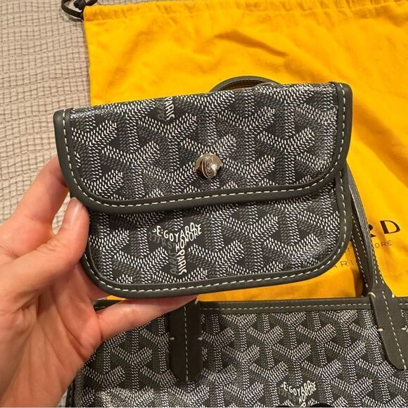 New Goyard Mini Anjou Canvas Leather Reversible Mini Tote Bag Grey White - Picture 8 of 15